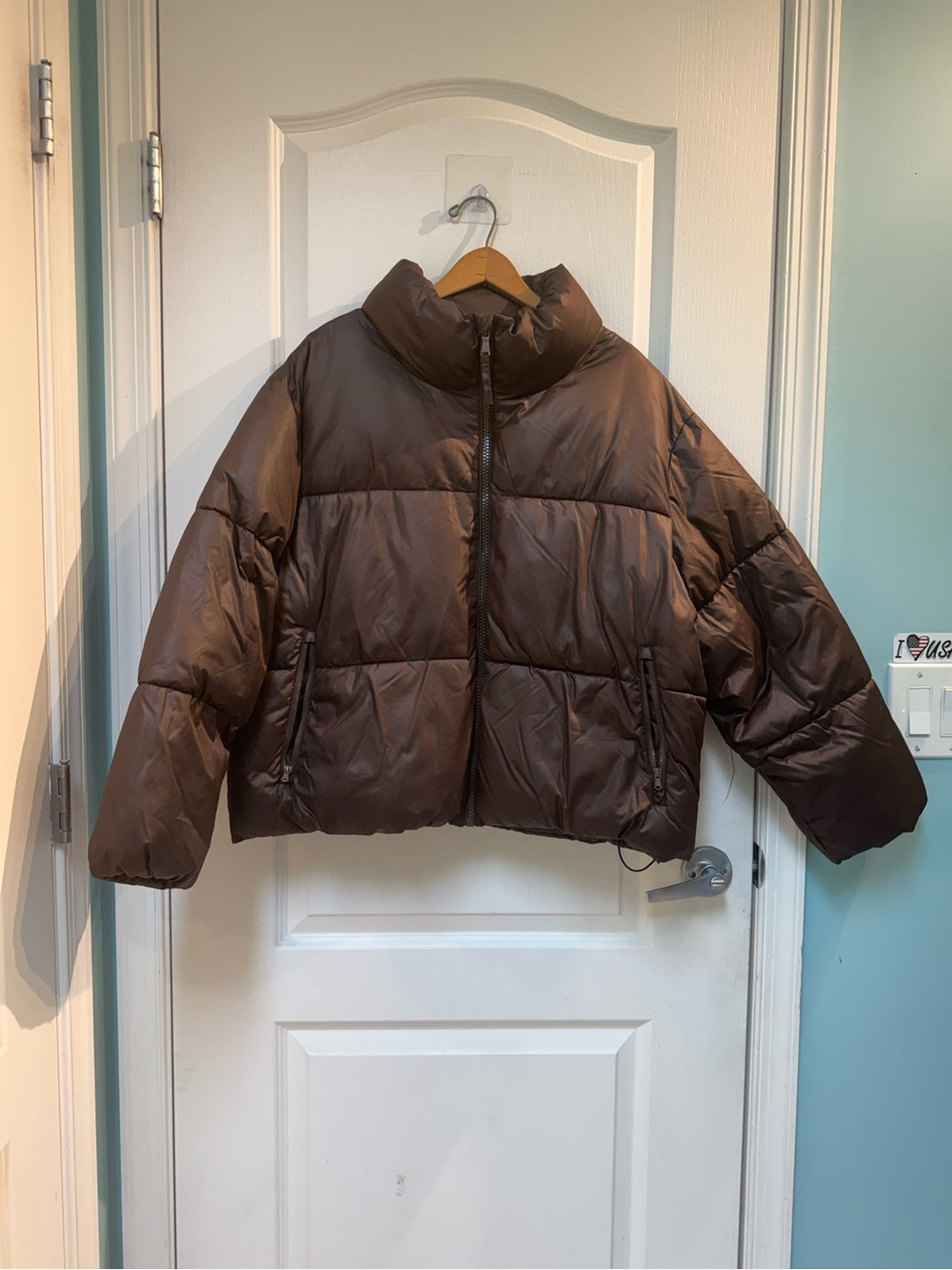 Old Navy Brown Cropped Puffer Jacket